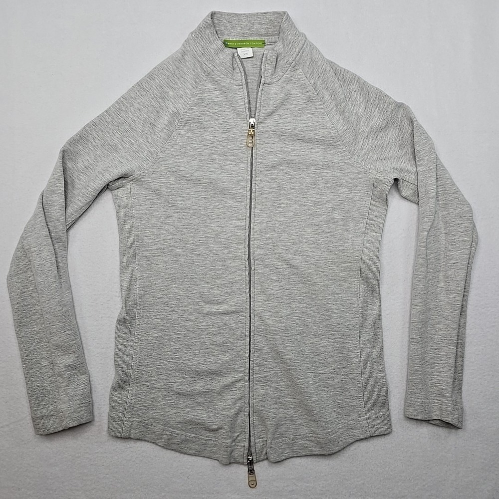 White + Warren Womems Athletic Jacket Size XS Gray Double Zip Cotton Stretch